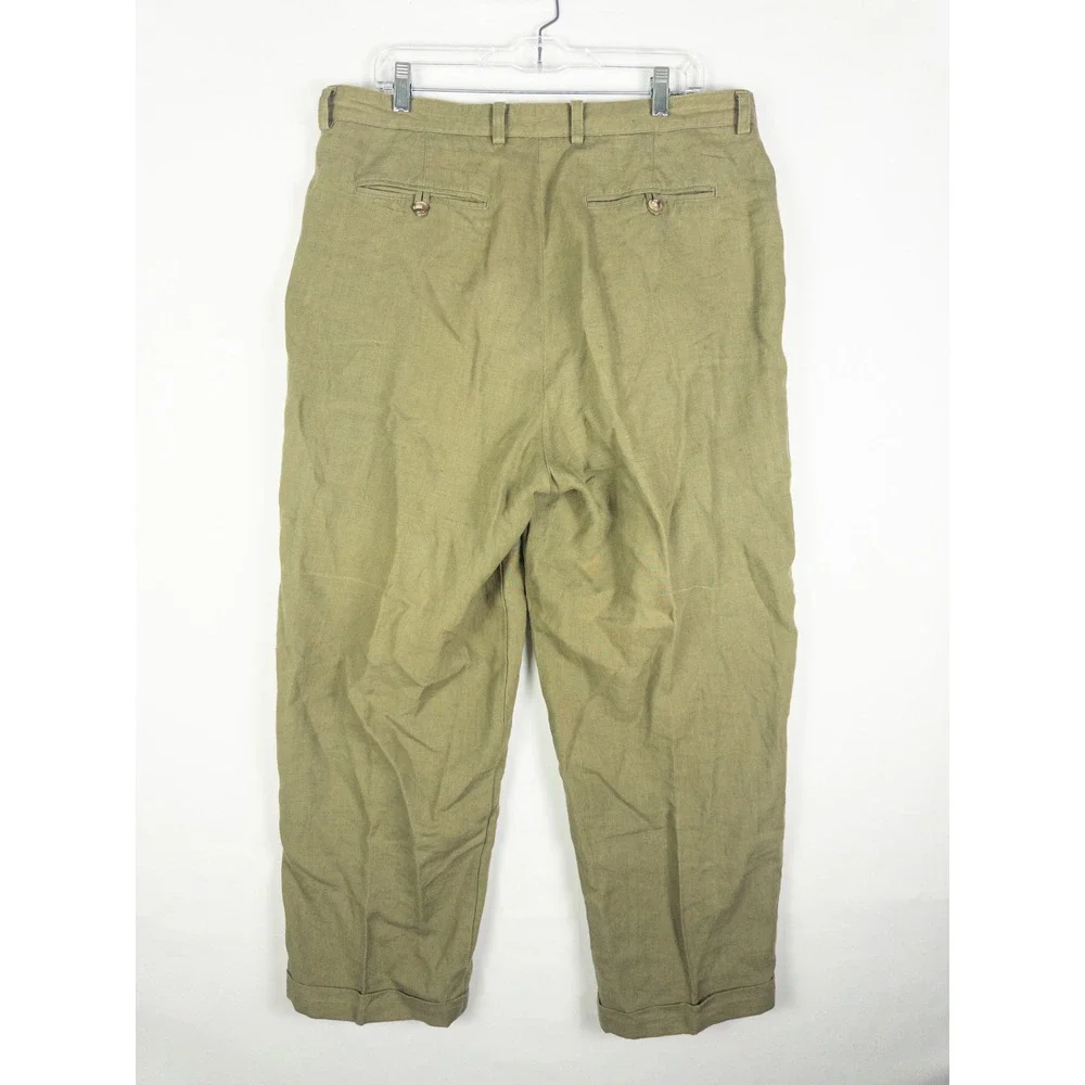 VTG Banana Republic Linen Pleated Trouser Pants Mens 36x32 Olive Green Old Money
